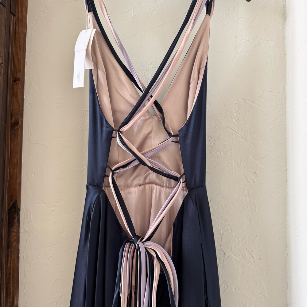 NWT Aqua Lace-up Gown (navy/blush) - Picture 8 of 9